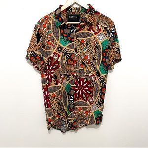 REASON cheetah printed button down shirt sz L